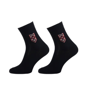 Black Men Soft Breathable Embroidery Ornament Socks (2-pairs).